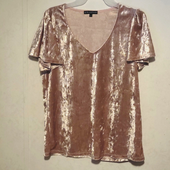 Gibsonlook V-Neck Blouse Purple Shimmer Silky Velvet Touch Y2K sz S Flutter Slee - Picture 1 of 4